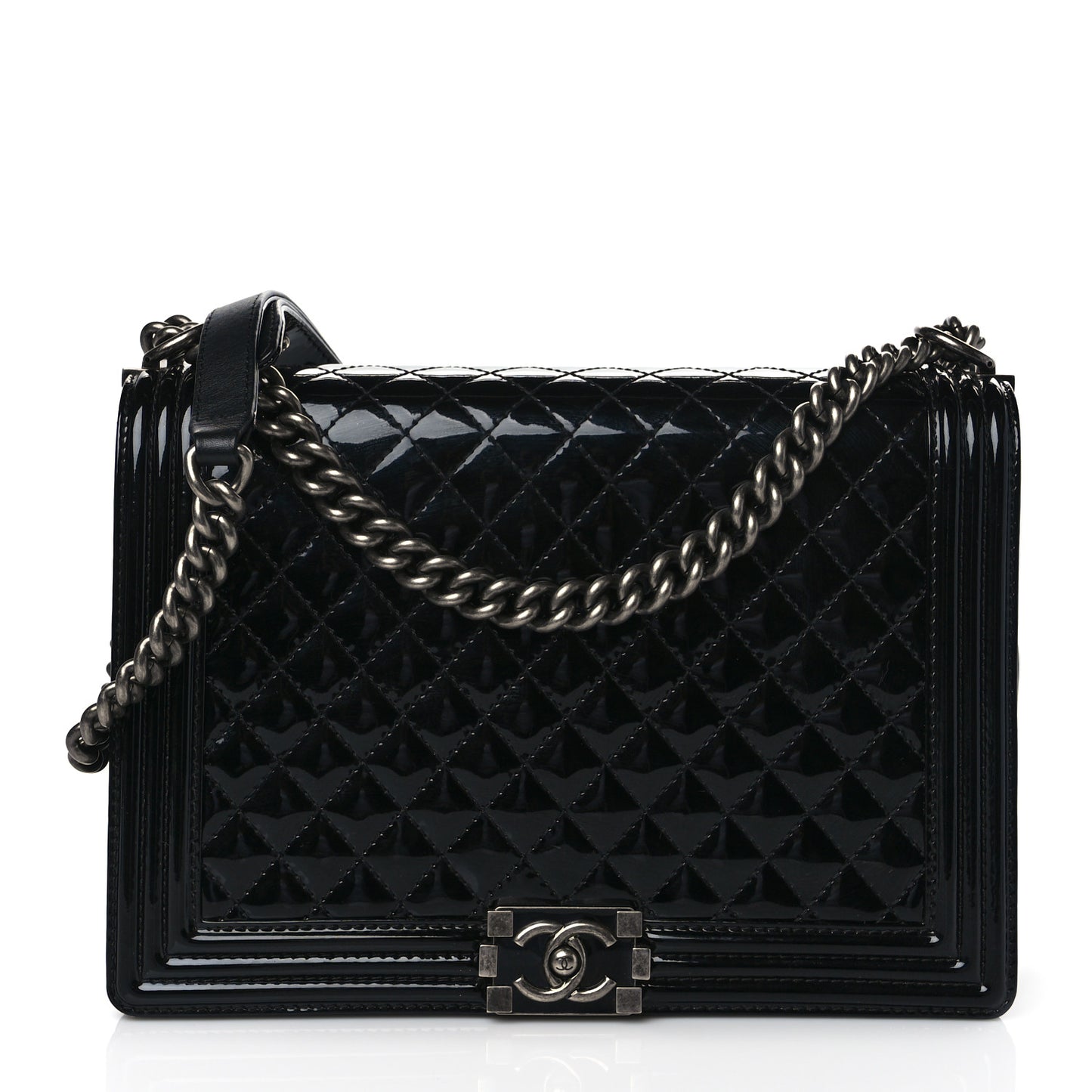 Patent Quilted Large Boy Flap Black