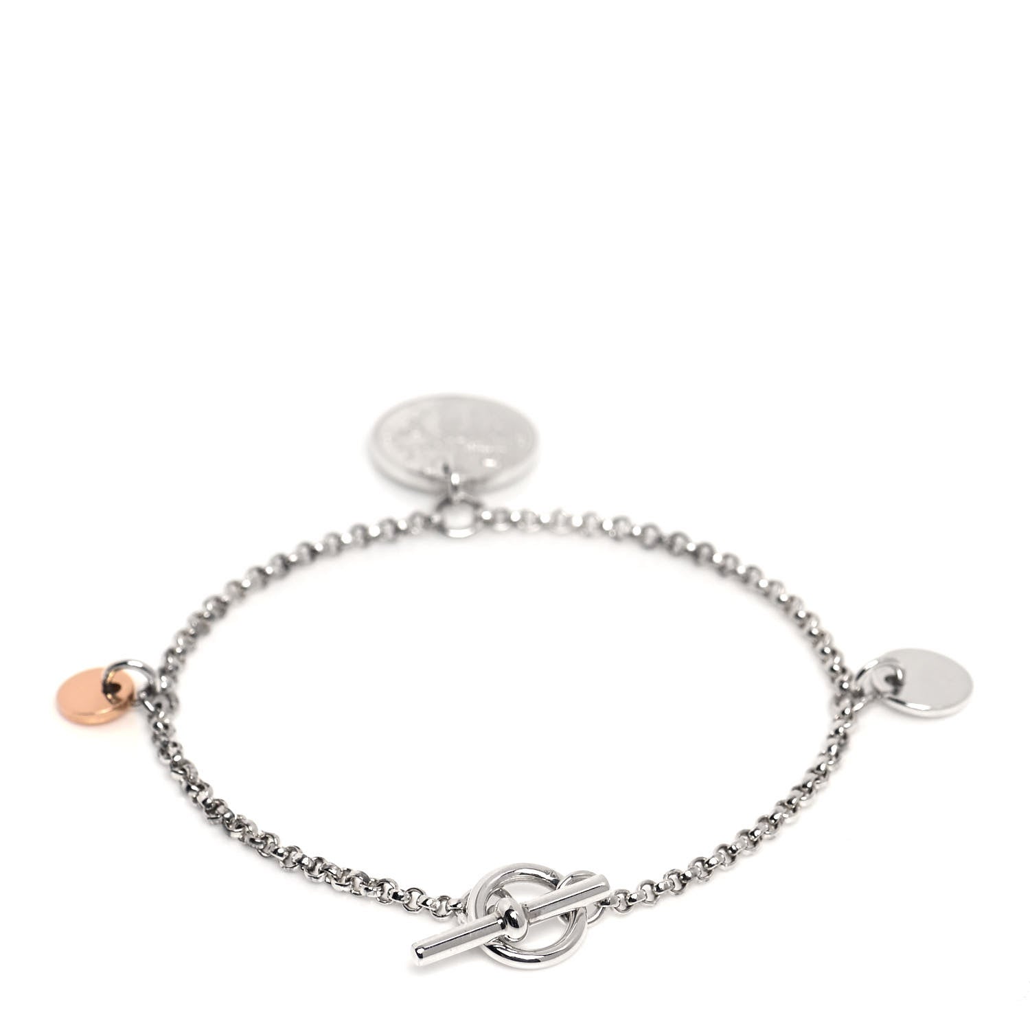 Hermes Sterling Silver 18K Rose Gold PM Ex-Libris Bracelet SH 3 of 5