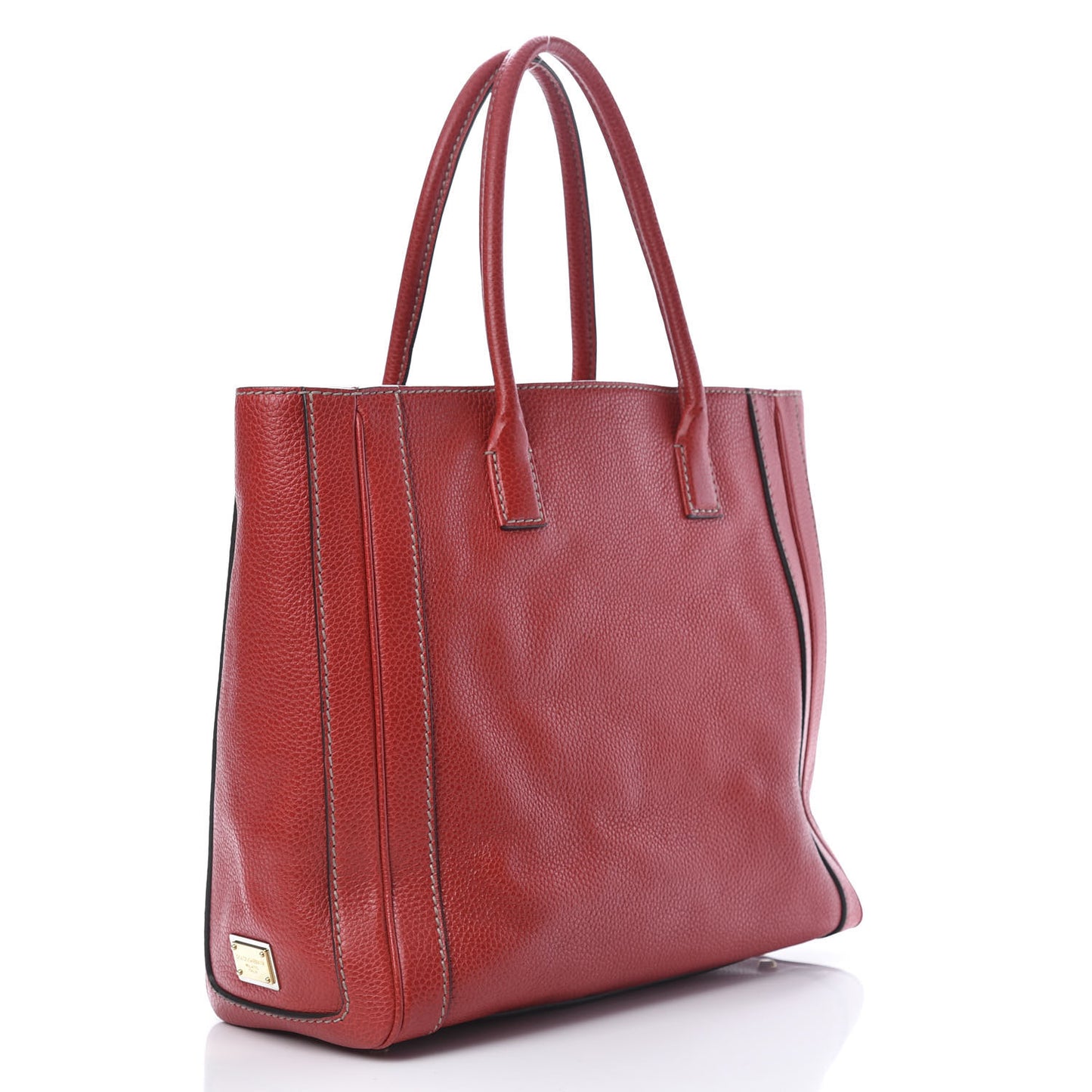 Grained Calfskin Tote Red