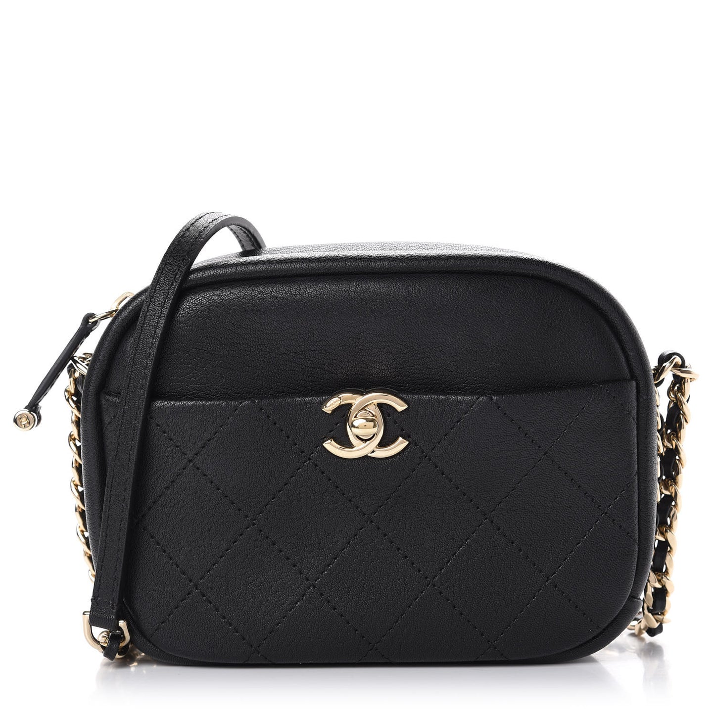 Goatskin Quilted Small Casual Trip Camera Case Black