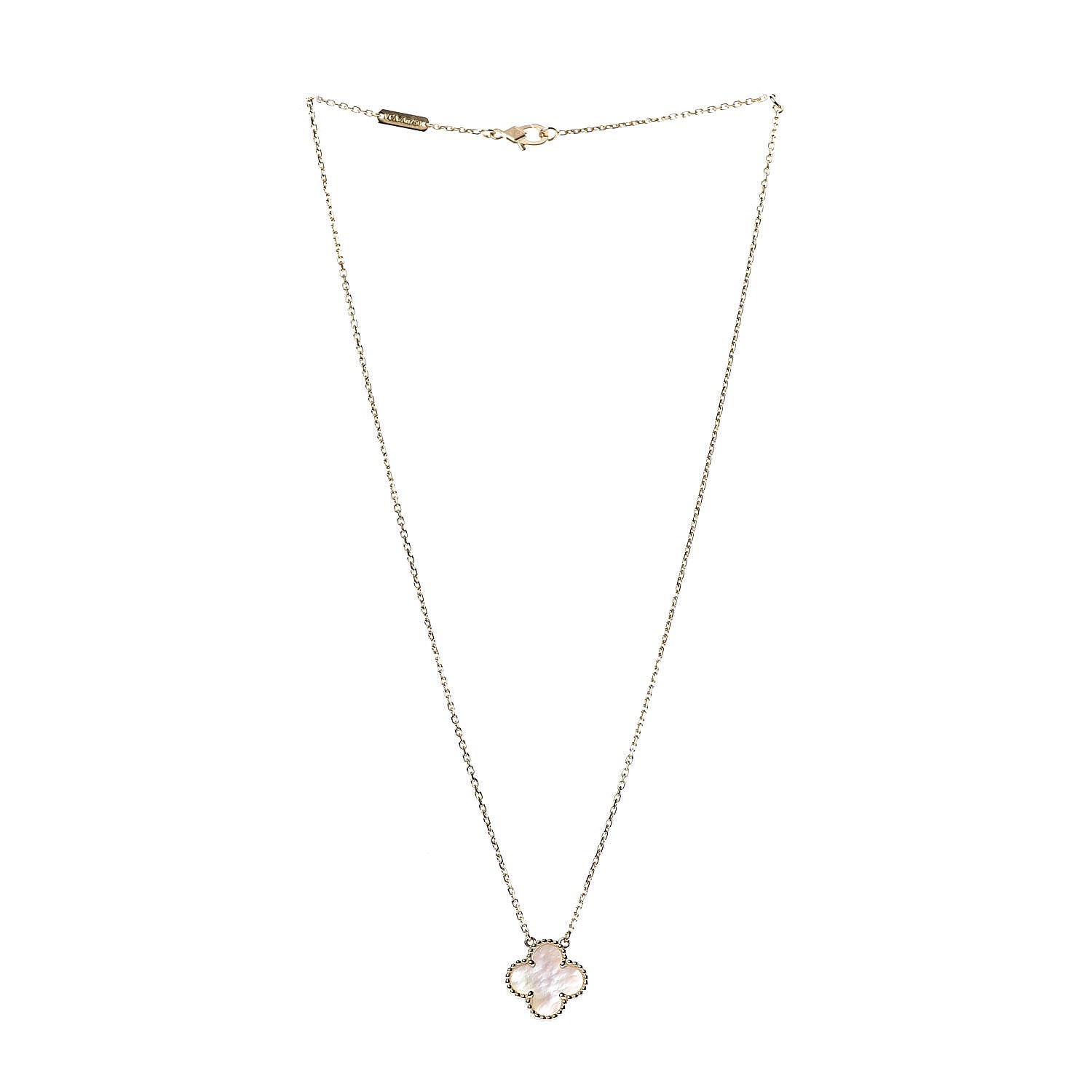 Van Cleef & Arpels 18K Yellow Gold Mother of Pearl Vintage Alhambra Pendant Necklace 3 of 8