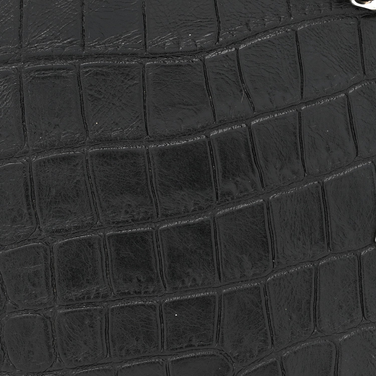 Saint Laurent Calfskin Crocodile Embossed Monogram Chain Wallet Black 7 of 9