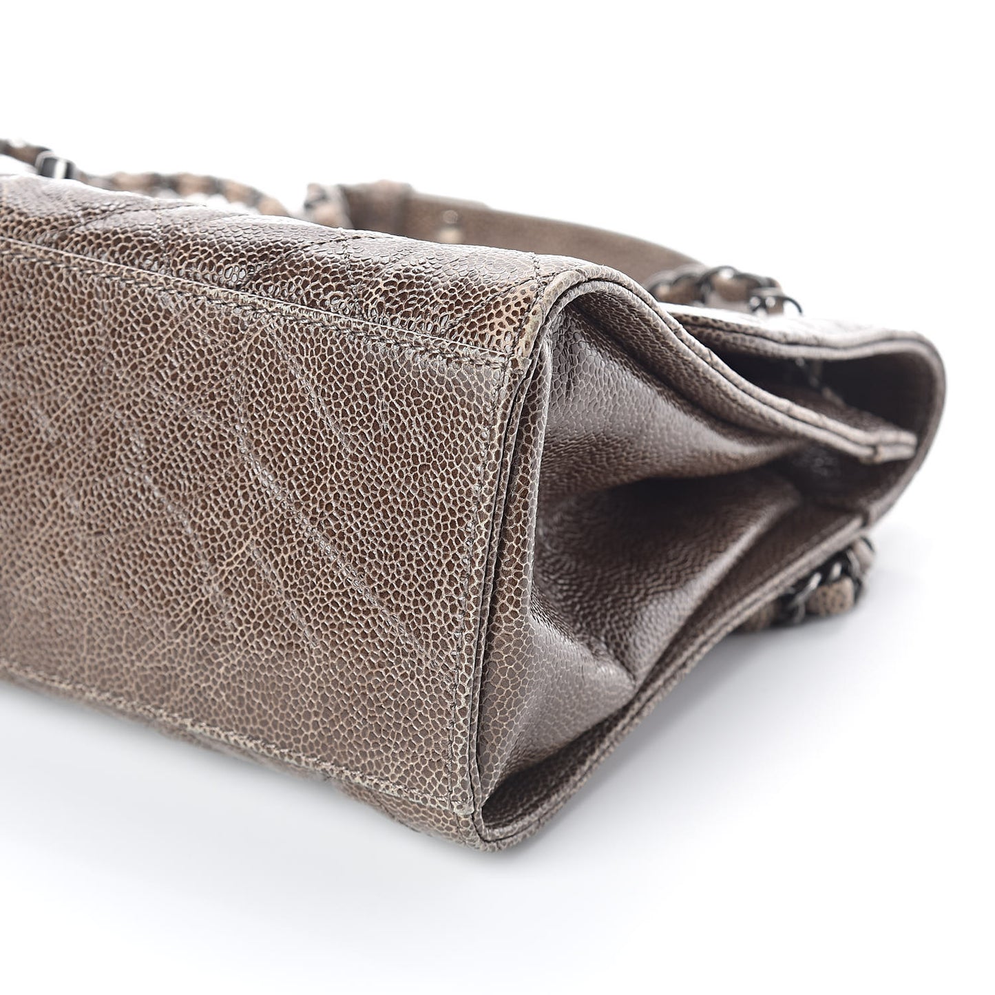 Crumpled Grained Calfskin Jumbo CC Crave Flap Beige