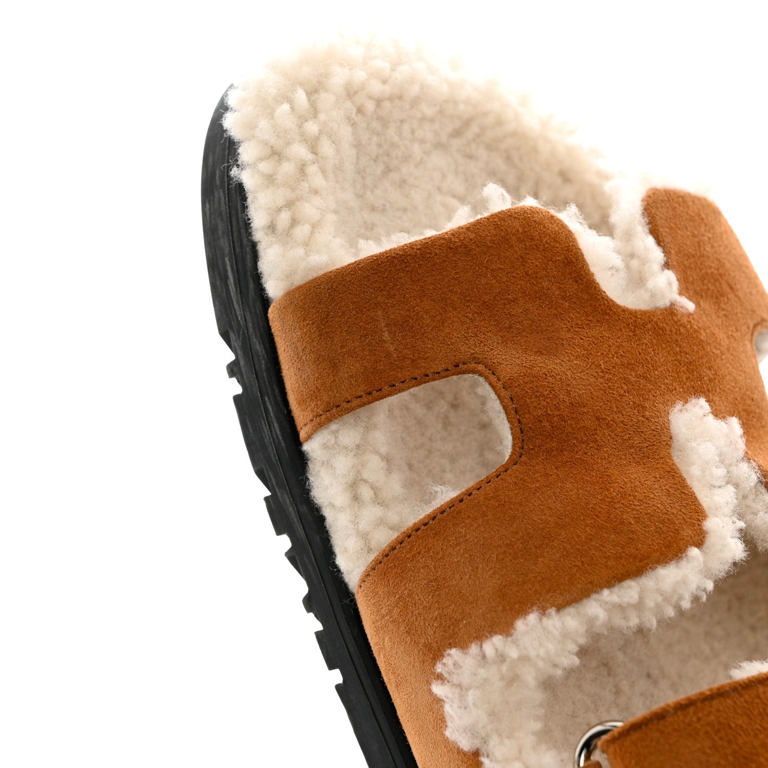 Hermes Suede Goatskin Woolskin Womens Chypre Sandals 39 Naturel Ecru 9 of 10
