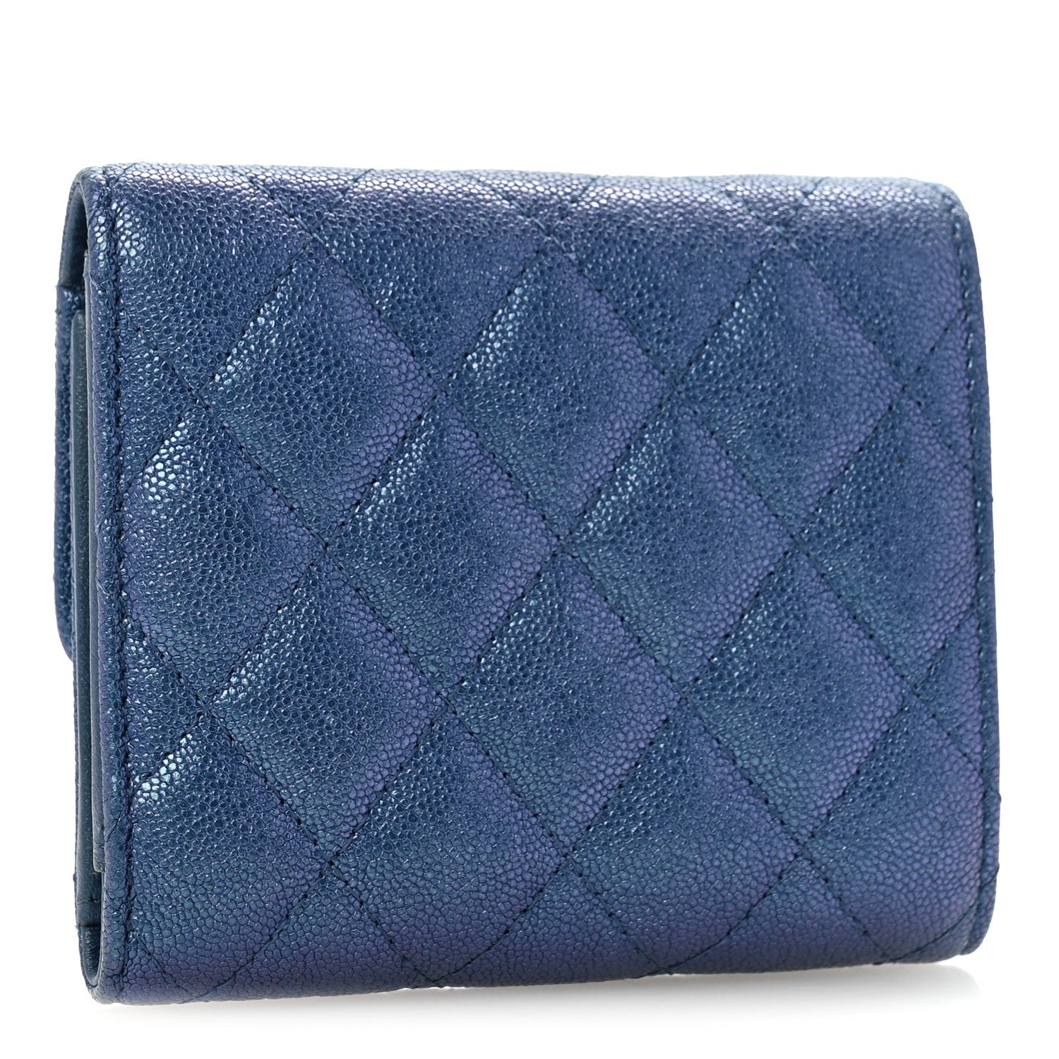 Chanel Iridescent Caviar Flap Quilted Card Holder Wallet Dark Blue 3 of 11