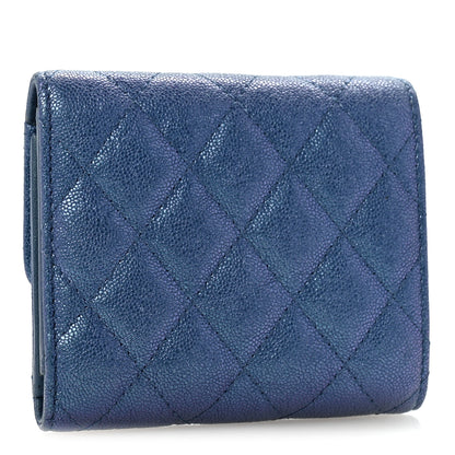 Chanel Iridescent Caviar Flap Quilted Card Holder Wallet Dark Blue 3 of 11