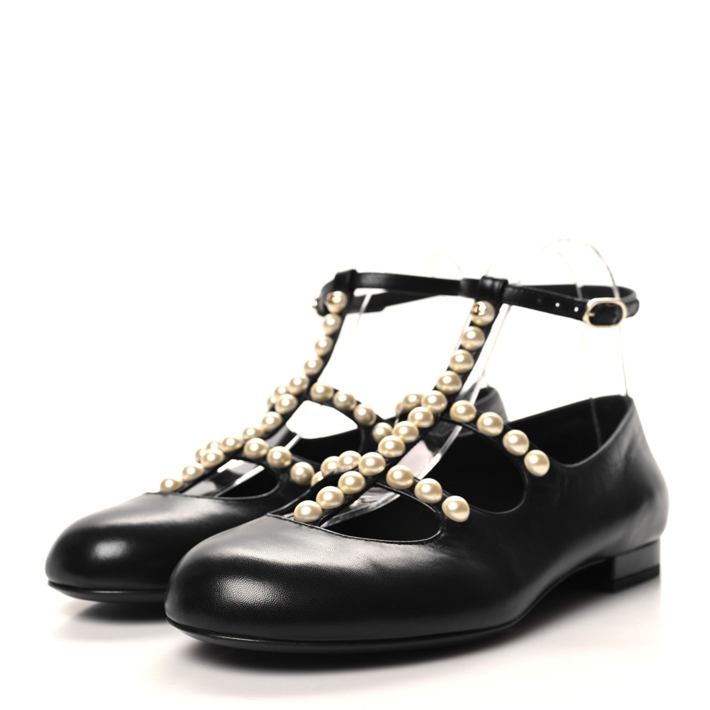 Goatskin Pearl Mary Jane Flats 38.5 Black