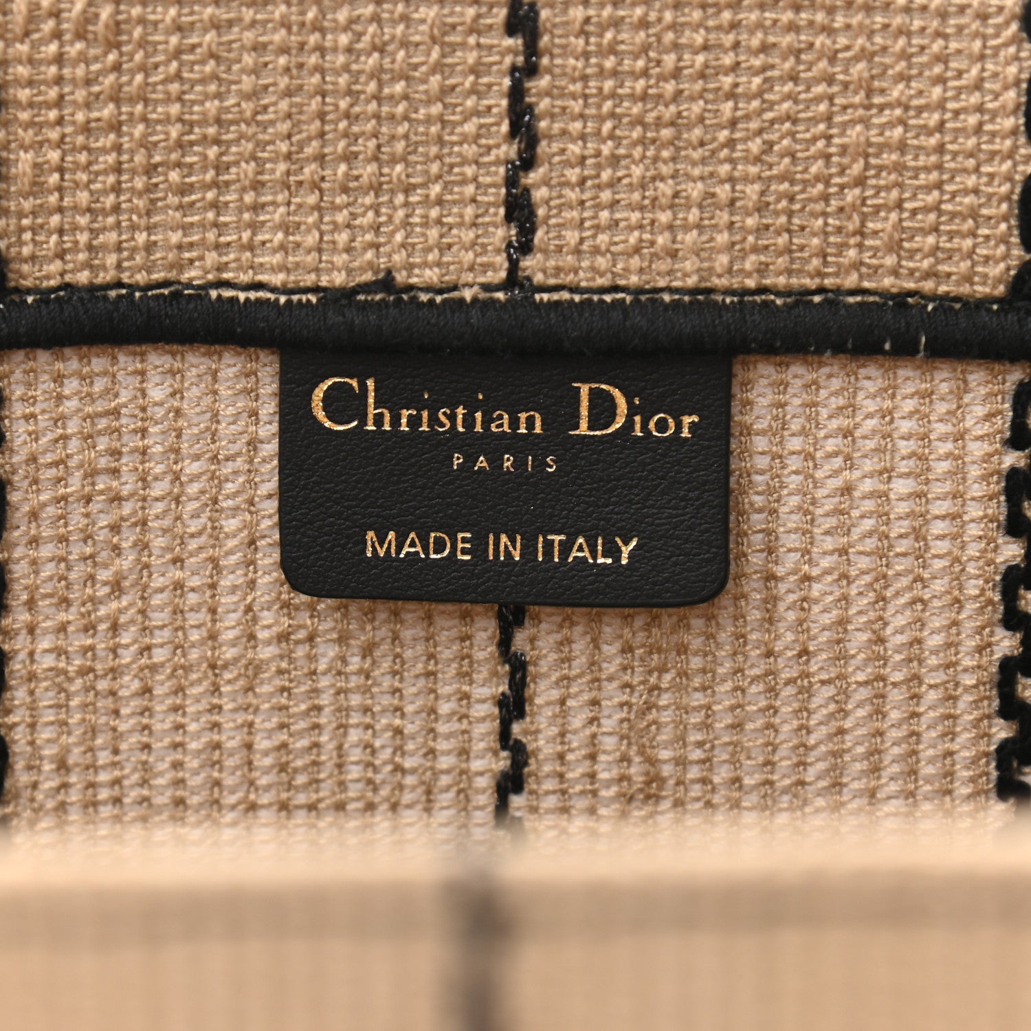 Christian Dior Canvas Embroidered Medium Bayadere Book Tote Black Beige 6 of 10