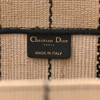 Christian Dior Canvas Embroidered Medium Bayadere Book Tote Black Beige 6 of 10