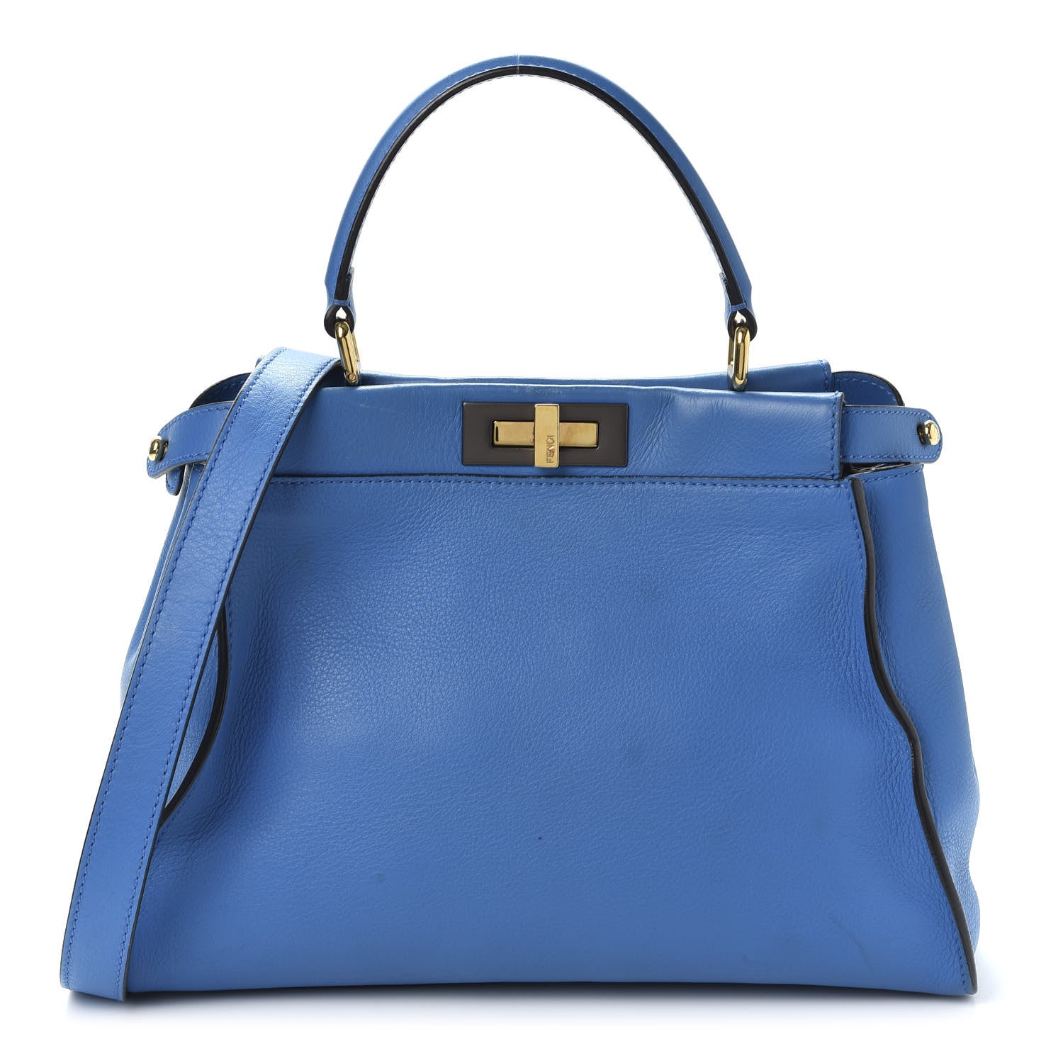 Fendi Vitello Seta Medium Peekaboo Iconic Satchel Blue Royal 1 of 11