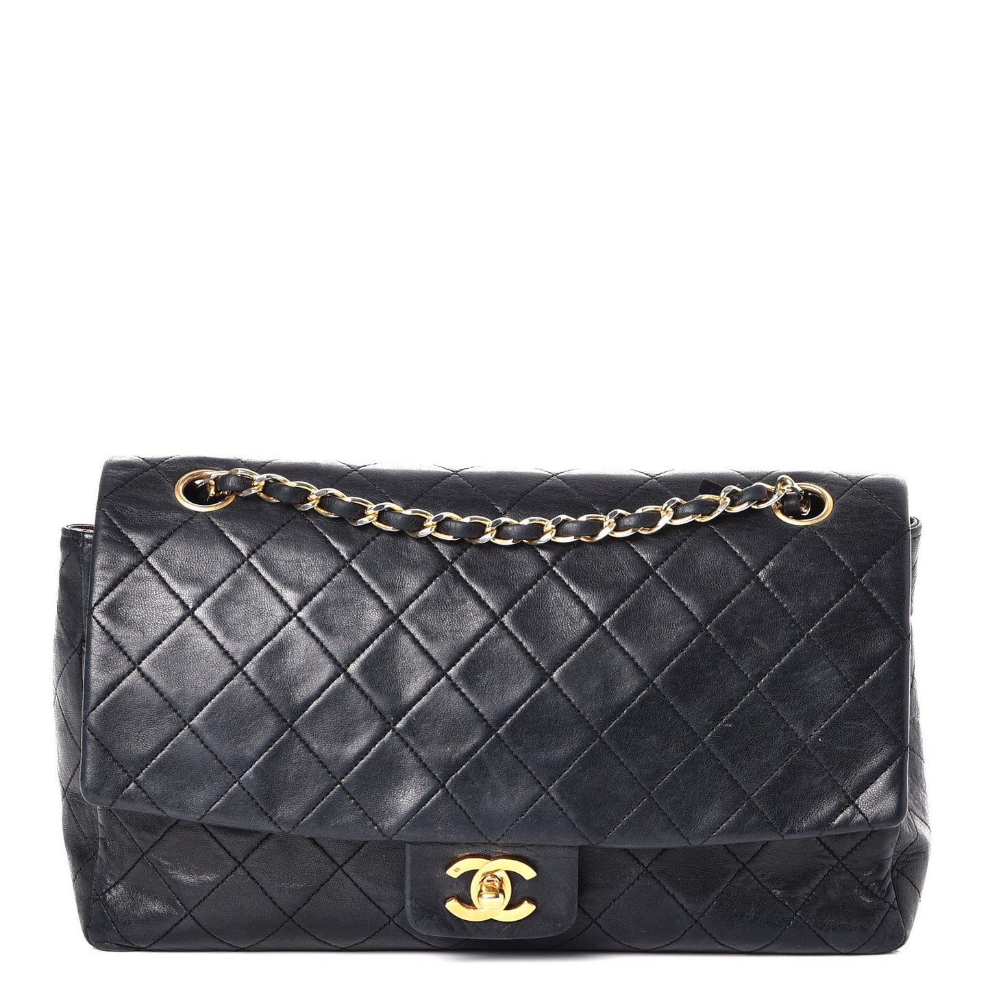 Lambskin Medium Single Flap Black