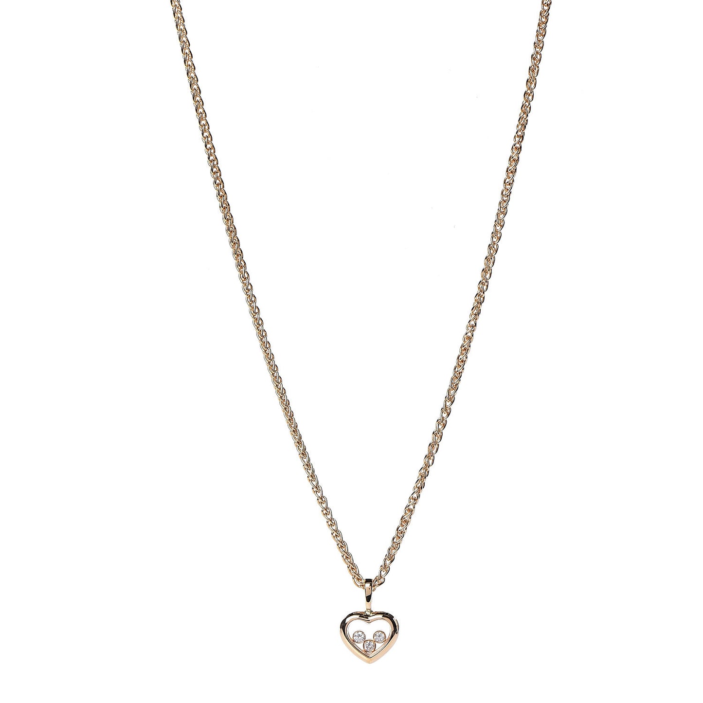 18K Yellow Gold Happy Diamonds Icons Floating Heart Pendant Necklace
