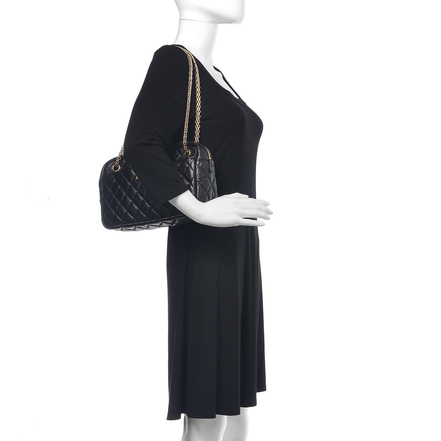 Chanel Metallic Aged Calfskin Quilted Medium Reissue Camera Case Black 2 of 9