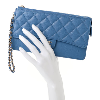 Chanel Caviar Quilted Classic Pouch With Handle Blue 2 of 7