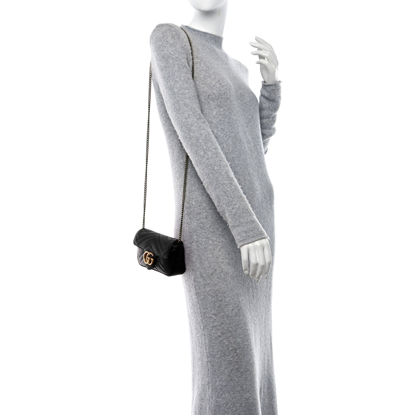 Calfskin Matelasse Super Mini GG Marmont Shoulder Bag Black