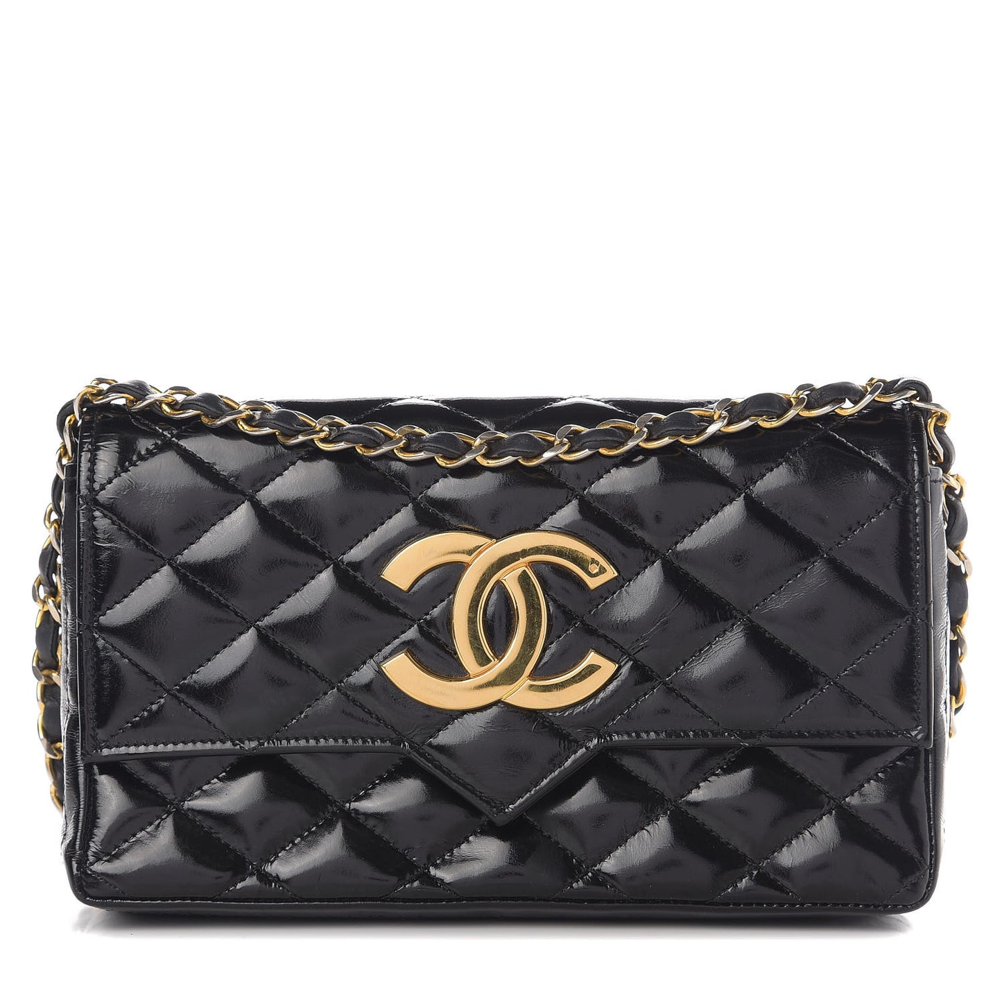 Glazed Calfskin Small CC Flap Black