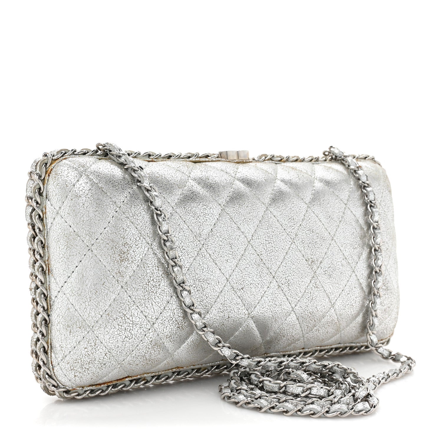 Chanel Metallic Lambskin Small Chain Around Clutch Silver 1355460