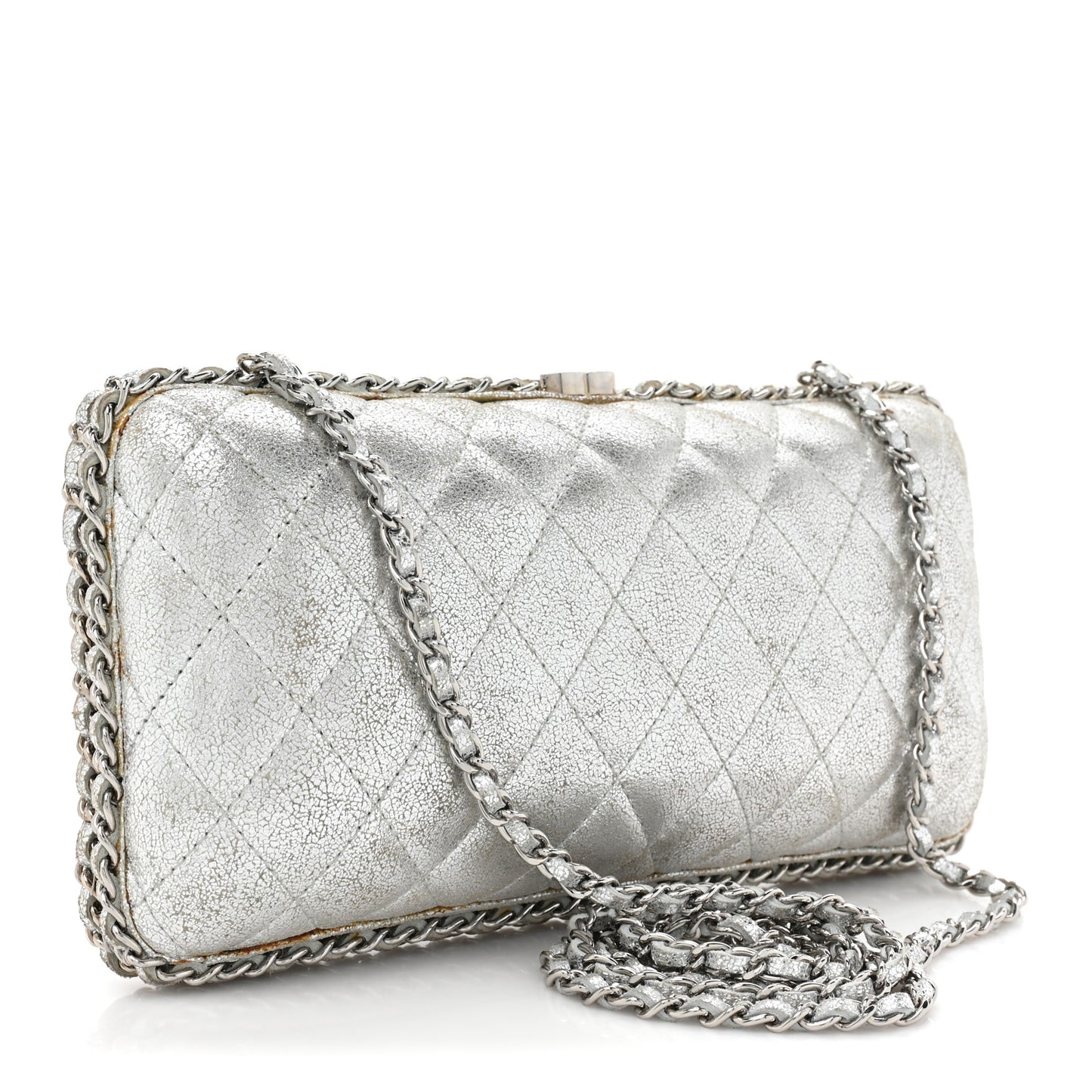 Metallic Lambskin Small Chain Around Clutch Silver