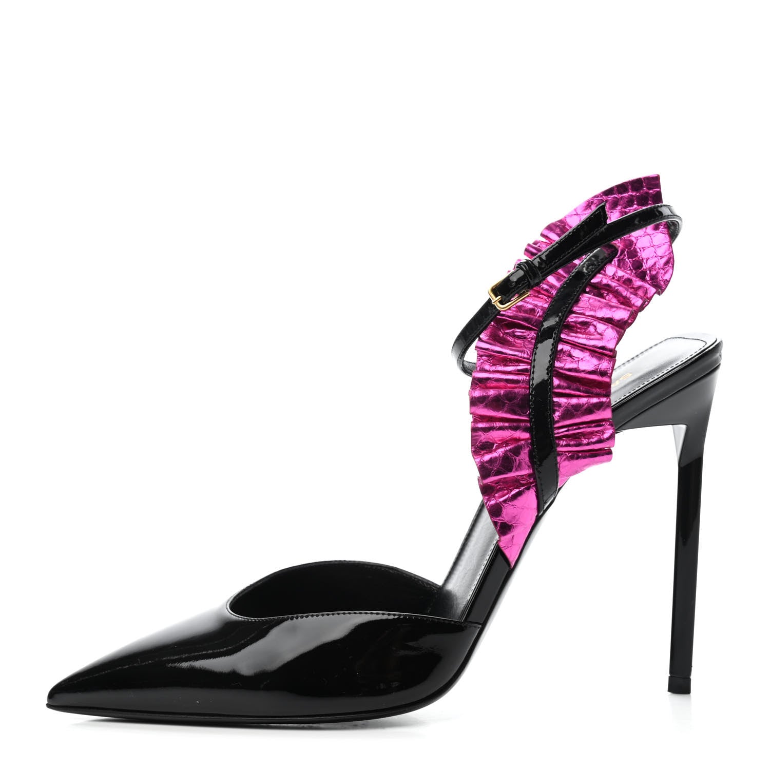 Saint Laurent Patent Calfskin Ayers Edie 110 Leaf Slingback Pumps 39.5 Black Fuschia 1 of 4