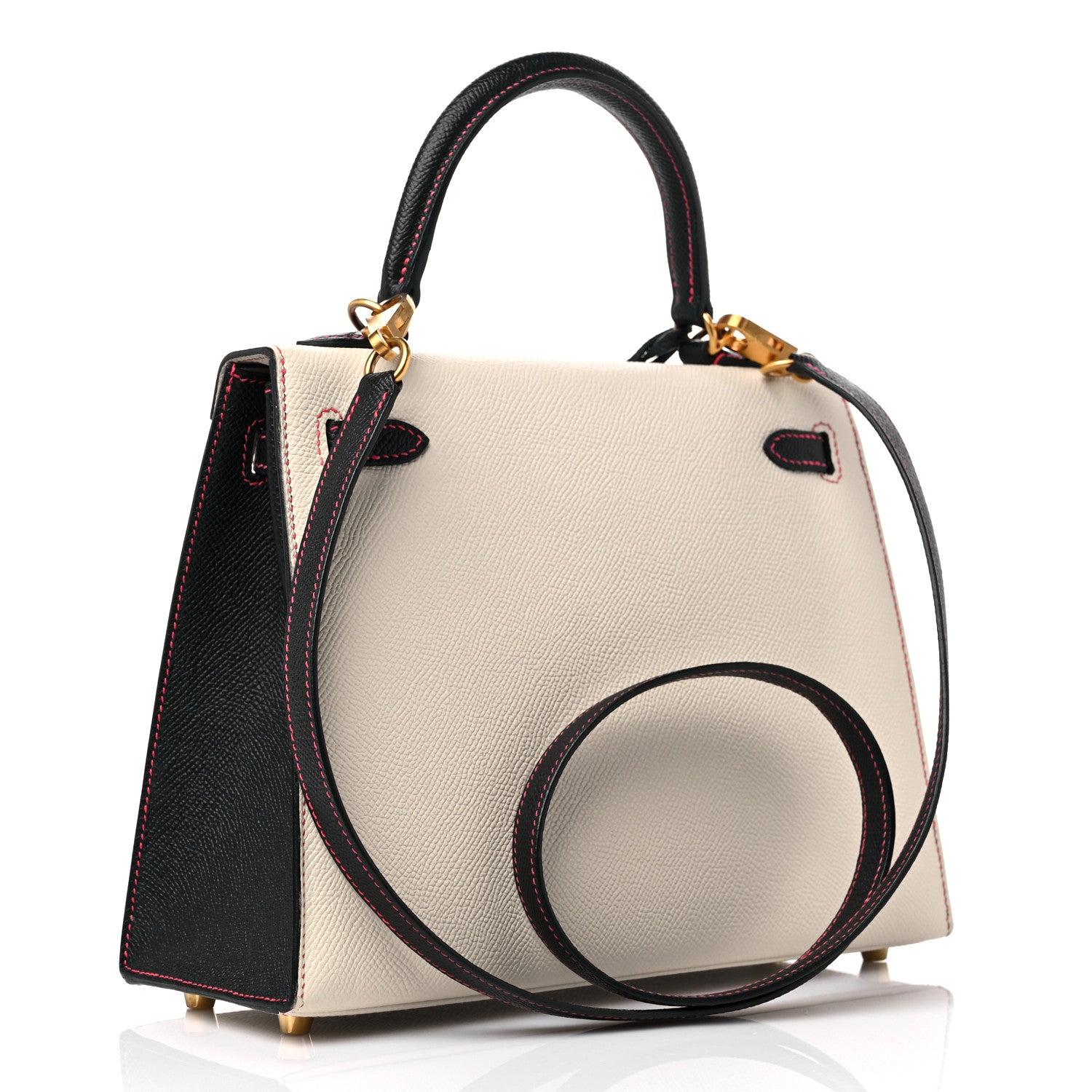Hermes Epsom Bi-Color Horseshoe Kelly Sellier 25 Craie Black Rose Azalea 3 of 20