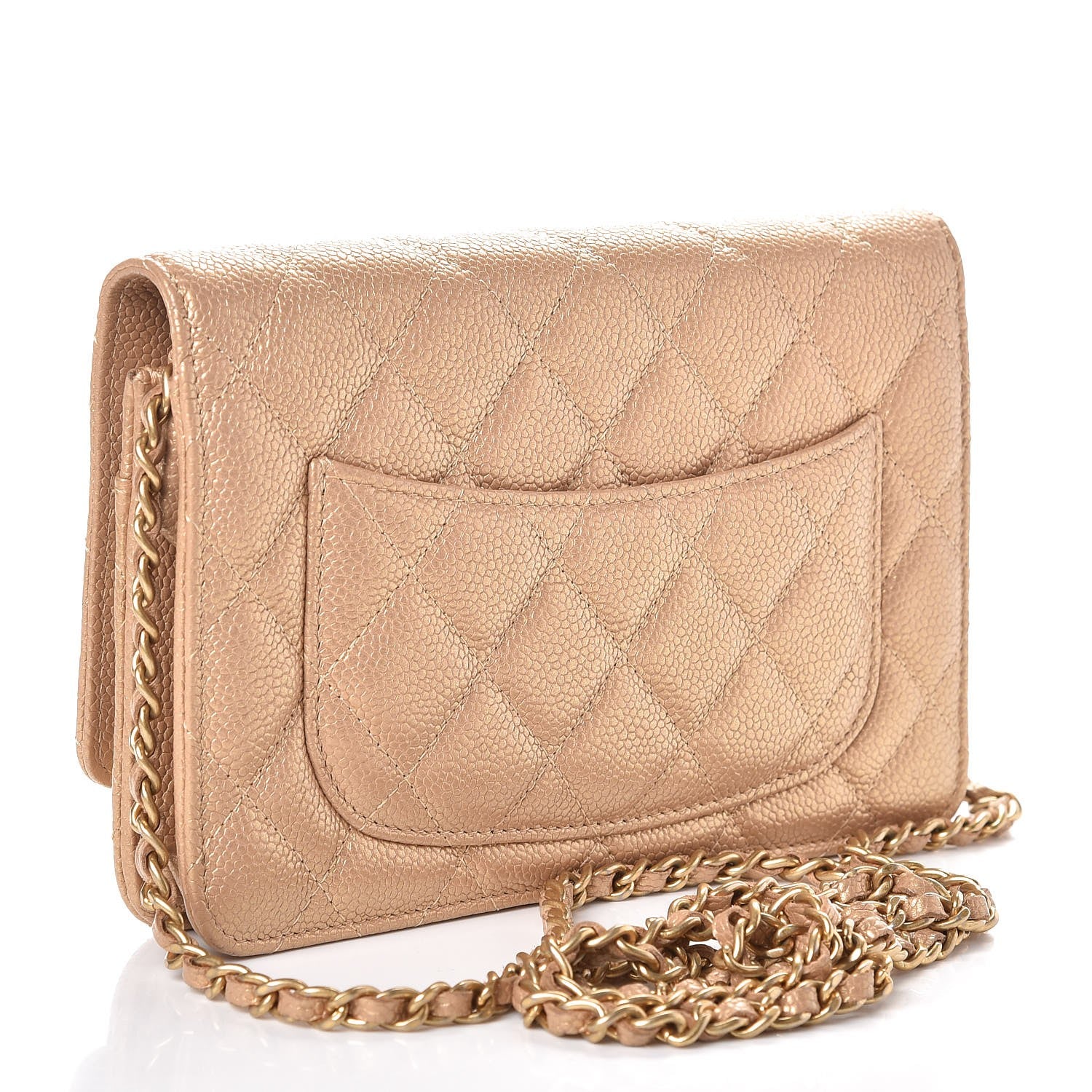 Chanel Pearly Caviar Quilted Wallet On Chain WOC Gold 3 of 12