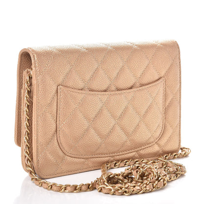 Chanel Pearly Caviar Quilted Wallet On Chain WOC Gold 3 of 12