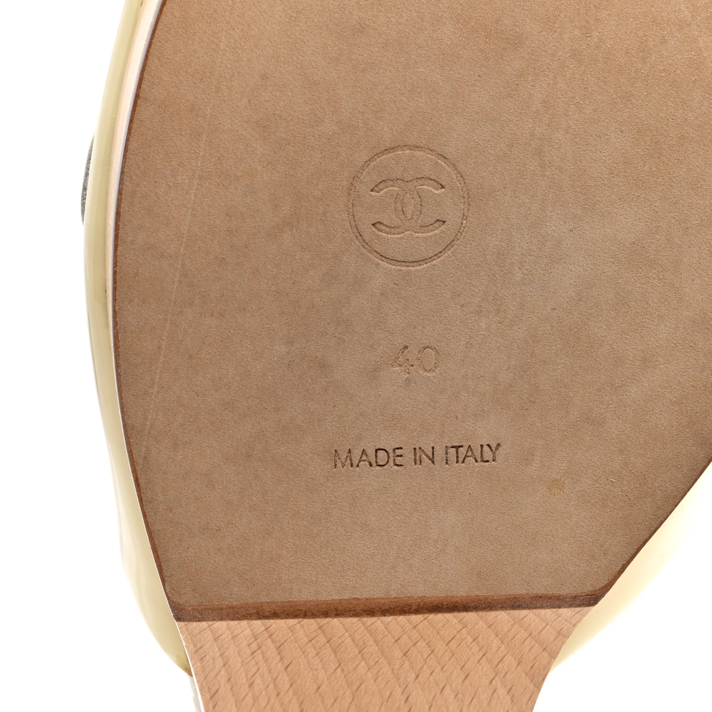 Patent Calfskin Wood CC Mules 40 Off White