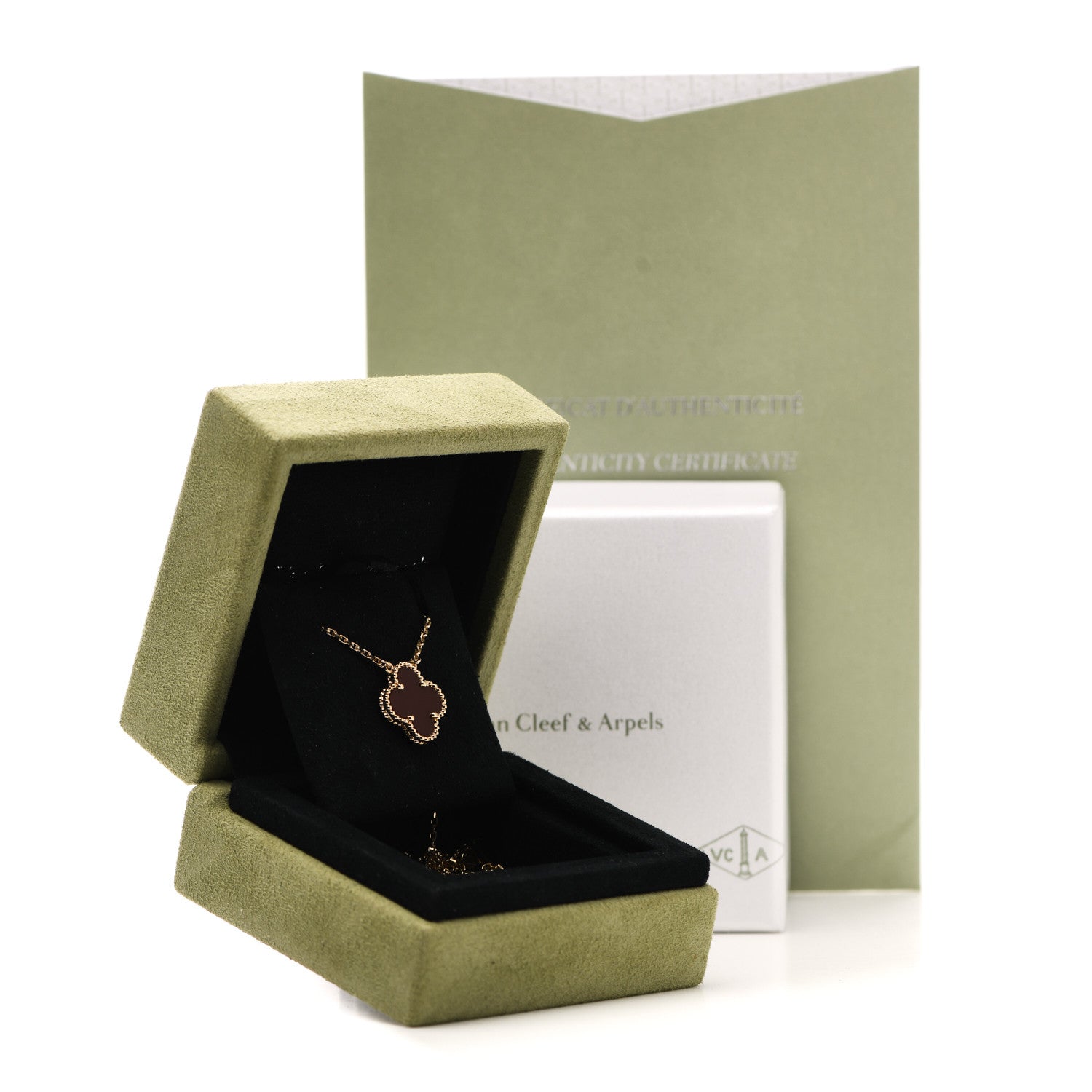 Van Cleef & Arpels 18K Yellow Gold Carnelian Vintage Alhambra Pendant Necklace 6 of 6