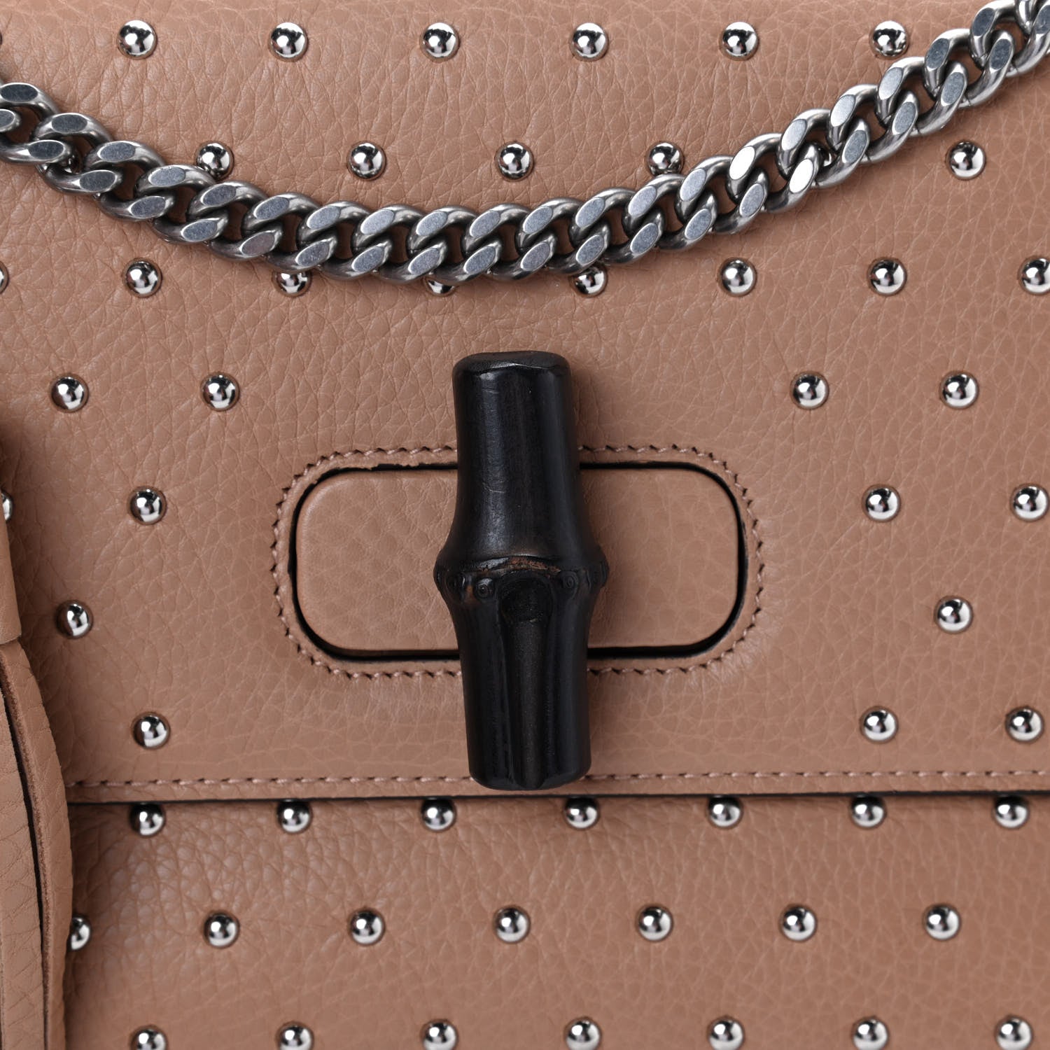 Gucci Calfskin Studded Medium Miss Bamboo Shoulder Bag Camelia 7 of 9