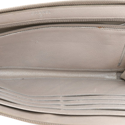 Chanel Metallic Goatskin Camellia Embossed Zip Around Wallet Silver 5 of 10