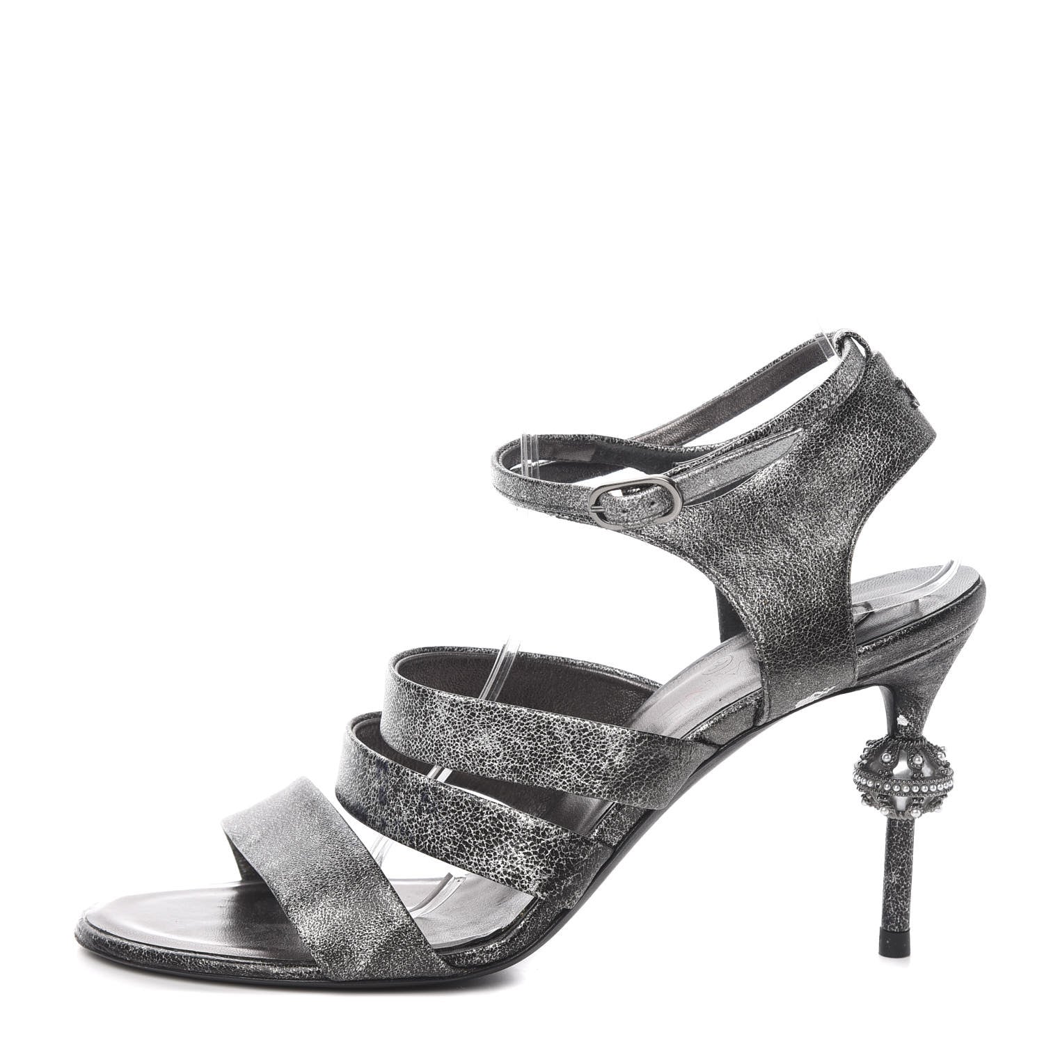 Chanel Cracked Metallic Calfskin Pearl Sandals 41 Dark Silver 1 of 16