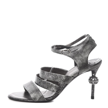 Chanel Cracked Metallic Calfskin Pearl Sandals 41 Dark Silver 1 of 16