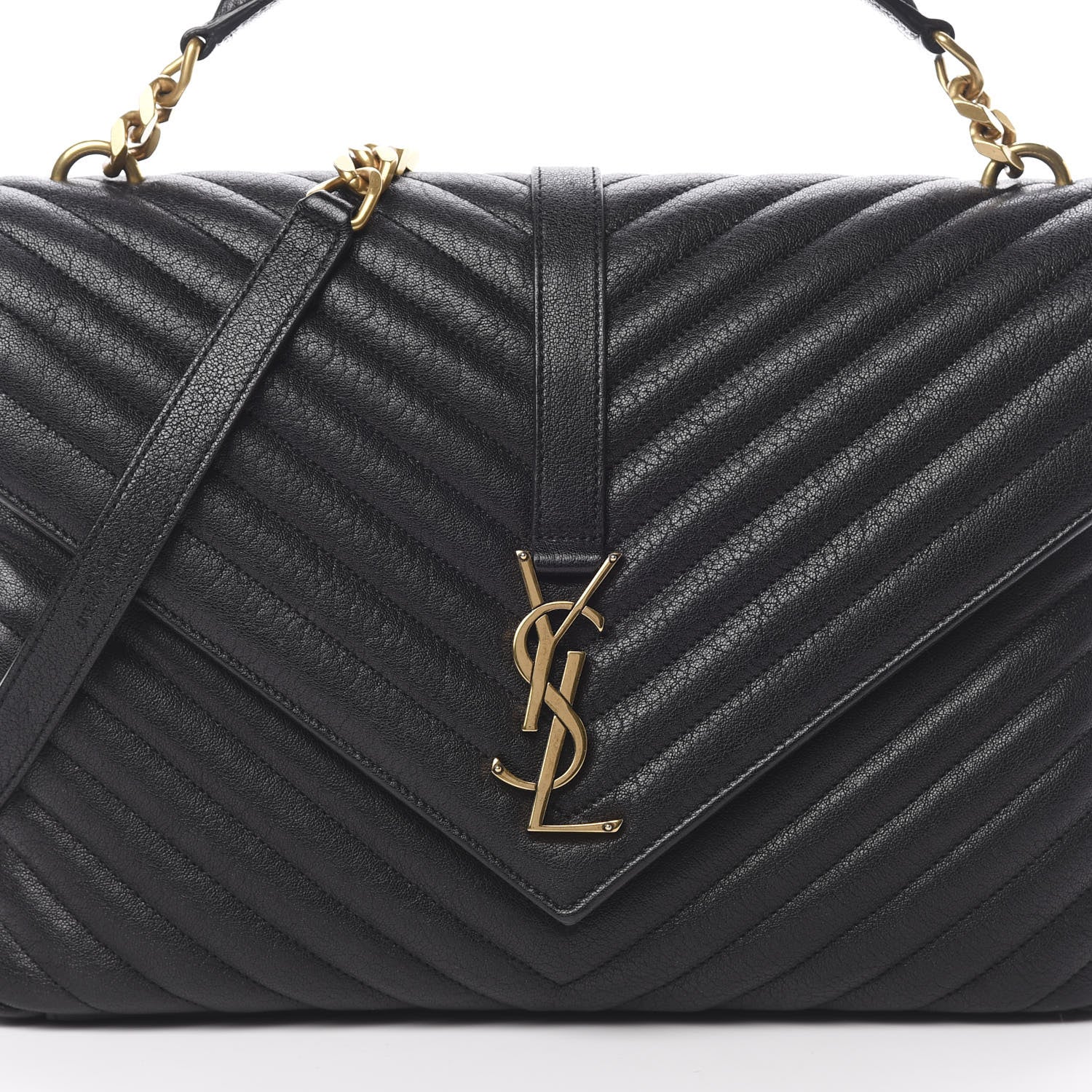 Saint Laurent Sheepskin Matelasse Chevron Monogram Large College Satchel Black 9 of 12