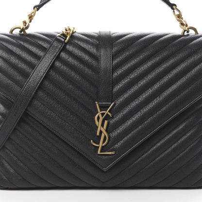 Saint Laurent Sheepskin Matelasse Chevron Monogram Large College Satchel Black 9 of 12