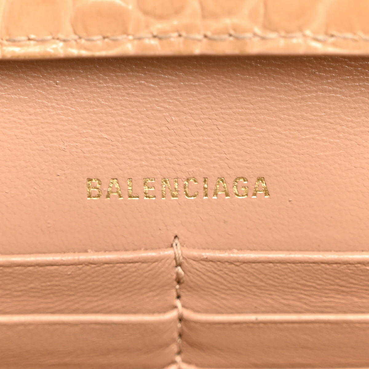 Balenciaga Shiny Calfskin Crocodile Embossed Hourglass Chain Bag Nude Beige 6 of 10