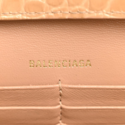 Balenciaga Shiny Calfskin Crocodile Embossed Hourglass Chain Bag Nude Beige 6 of 10