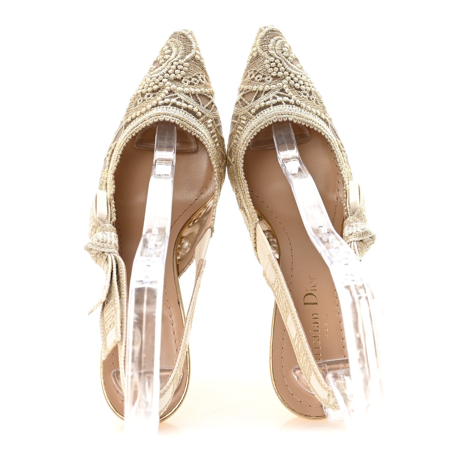 Christian Dior Transparent Metallic Embroidered Mesh Macrame Constantine Embroidered J'Adior Slingback 65mm Pumps 36 Pale Gold 2 of 10