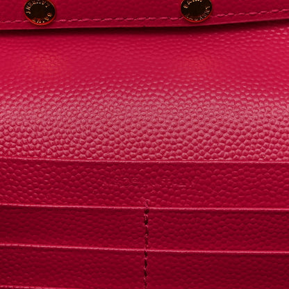 Saint Laurent Grain De Poudre Matelasse Chevron Monogram Chain Wallet Lipstick Fuchsia 7 of 10