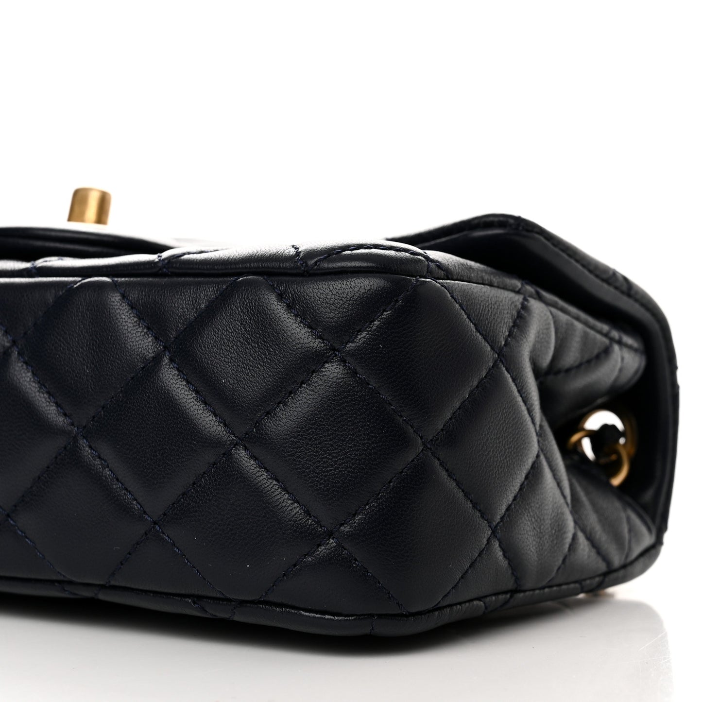Lambskin Quilted Mini Pearl Crush Rectangular Flap Navy Blue