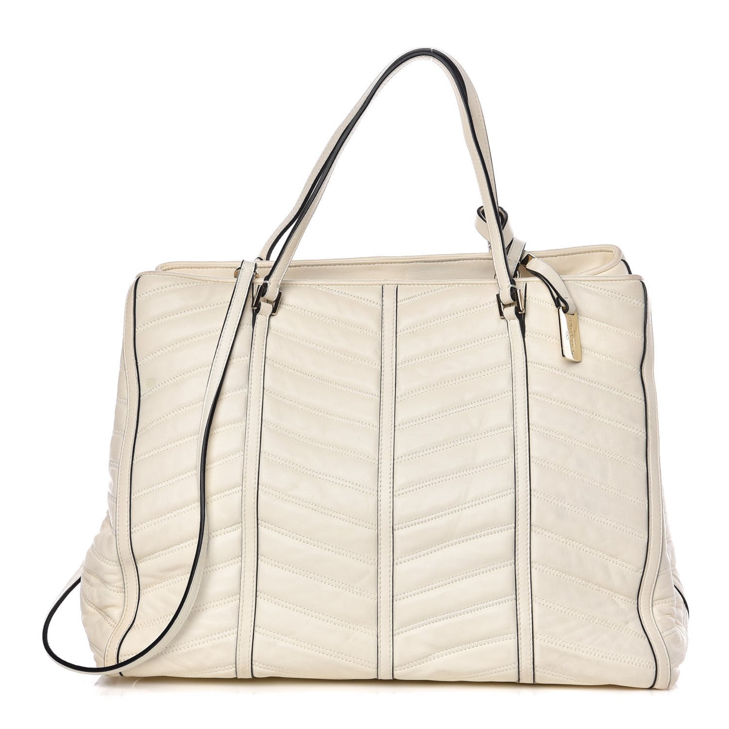Lambskin Chevron Quilted Shopping Tote Ivory