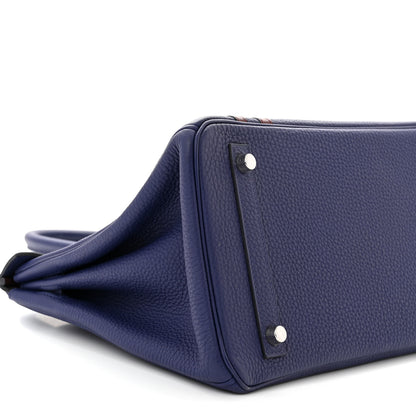 Hermes Togo Swift Officier Birkin 30 Bleu Encre Rouge H 9 of 13