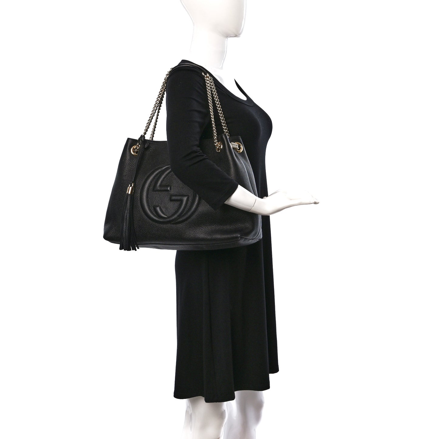 Pebbled Calfskin Medium Soho Chain Shoulder Bag Black