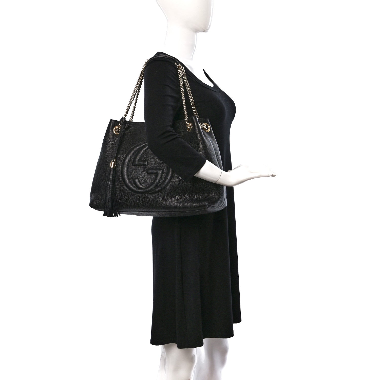 Gucci Pebbled Calfskin Medium Soho Chain Shoulder Bag Black 2 of 14