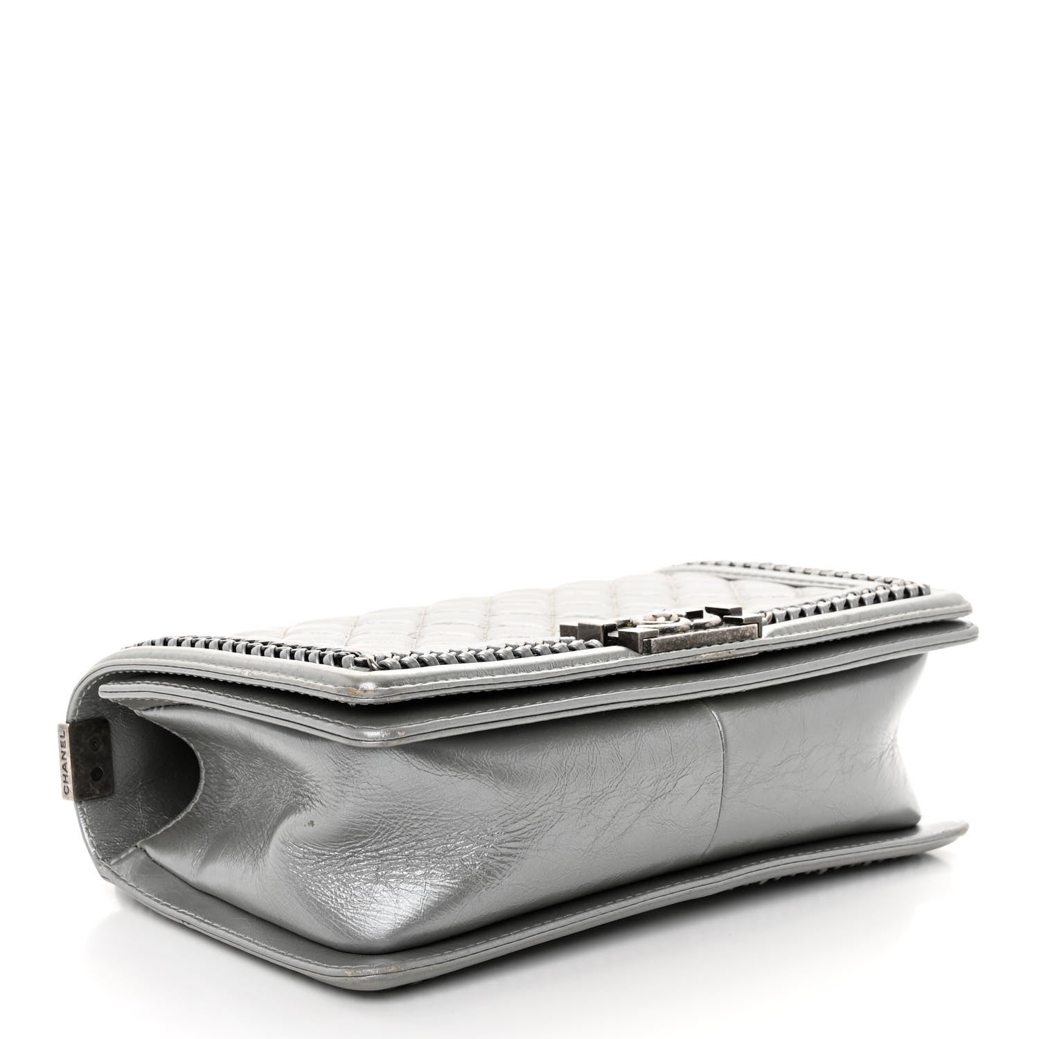 Chanel Metallic Aged Calfskin Quilted Medium Top Handle Boy Flap Silver 4 of 12