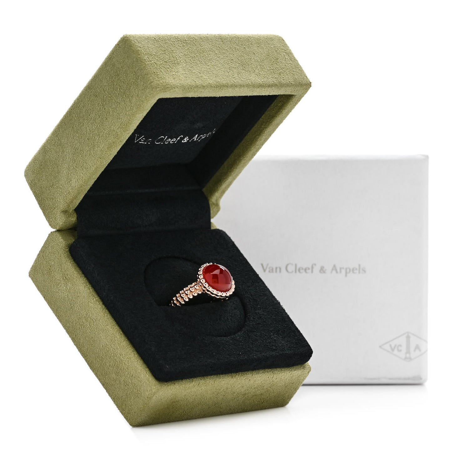 18K Rose Gold Carnelian Perlee Couleurs Ring 52 6