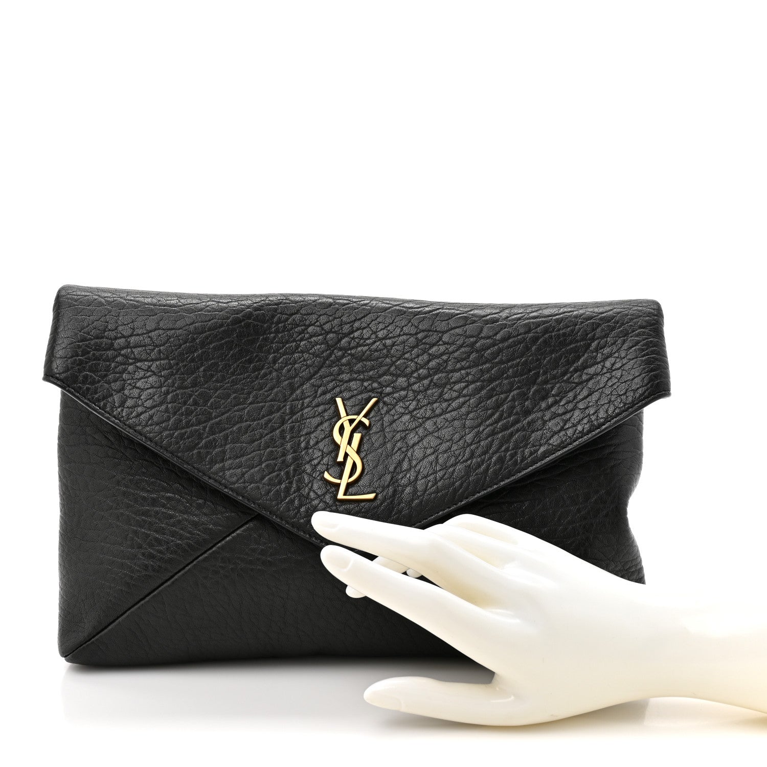 Saint Laurent Grained Lambskin Cassandre Envelope Pouch Black 2 of 7