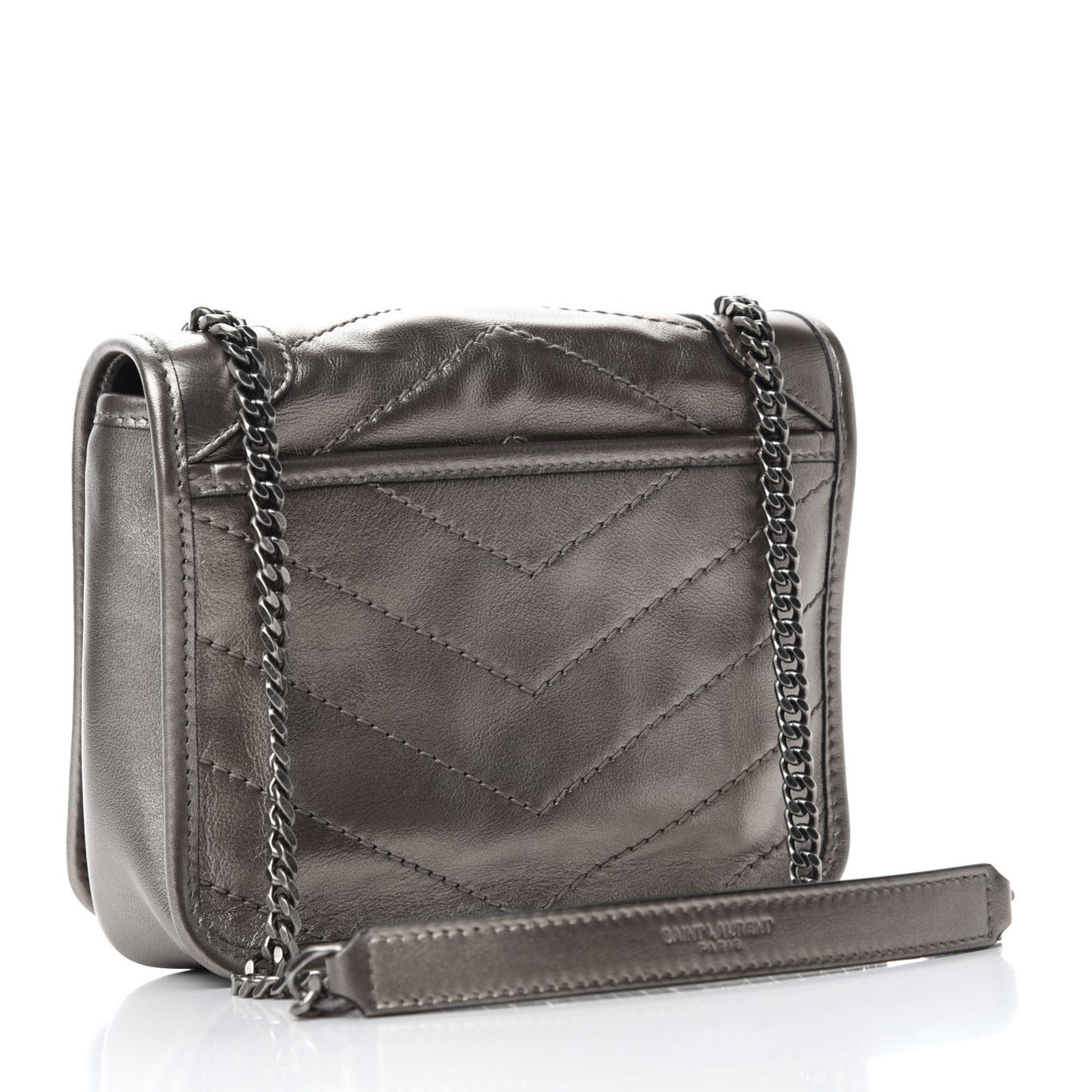 Metallic Calfskin Matelasse Monogram Niki Chain Wallet Platinum