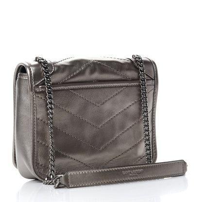 Saint Laurent Metallic Calfskin Matelasse Monogram Niki Chain Wallet Platinum 3 of 11