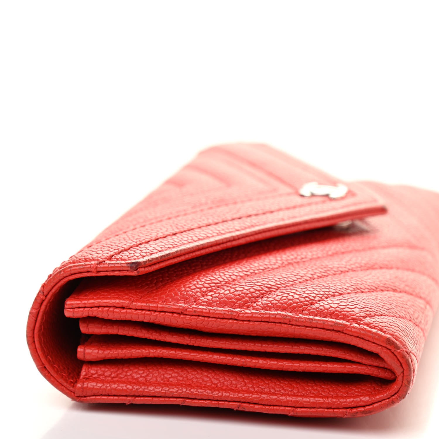 Chanel Caviar Chevron Quilted Wallet Red 16 of 16
