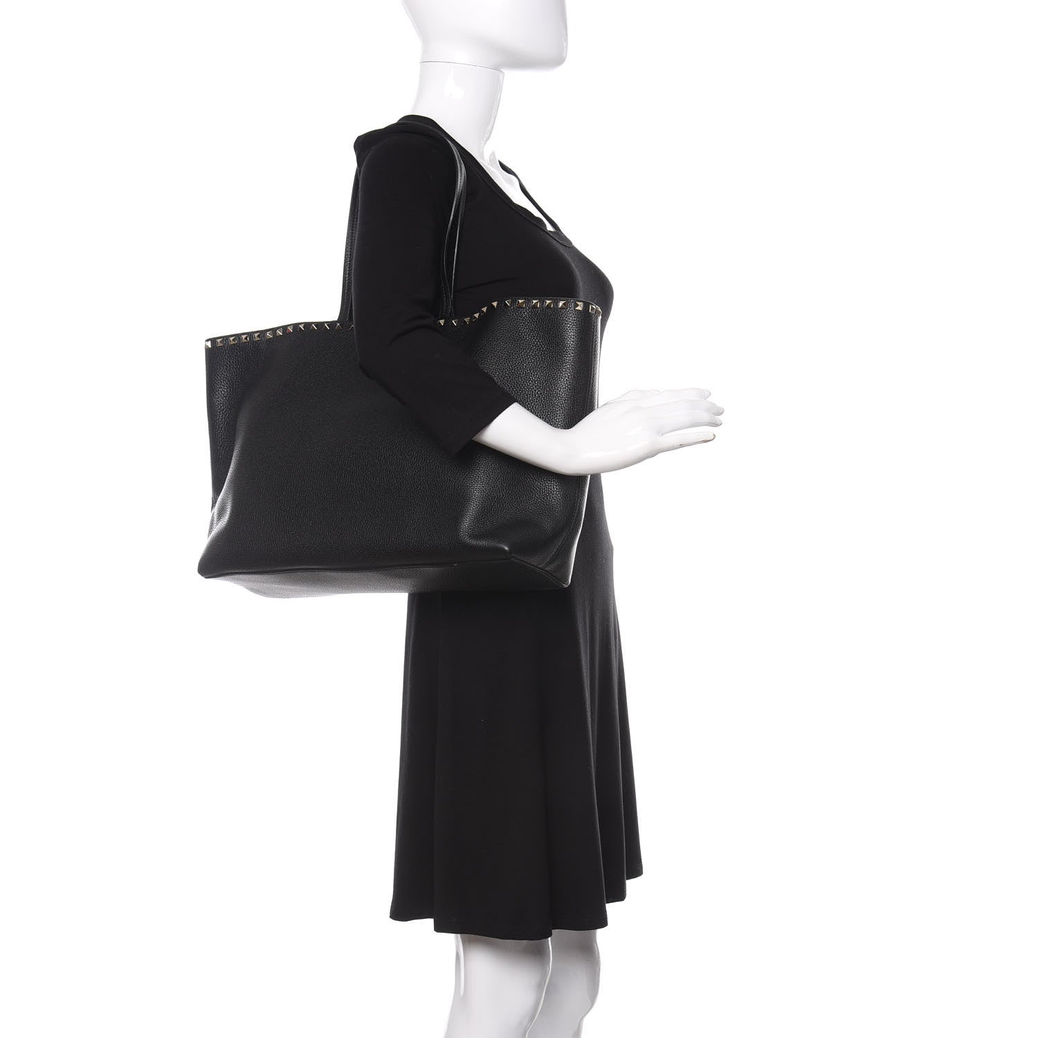 Valentino Garavani Grained Calfskin Rockstud Shoulder Tote Black 2 of 10